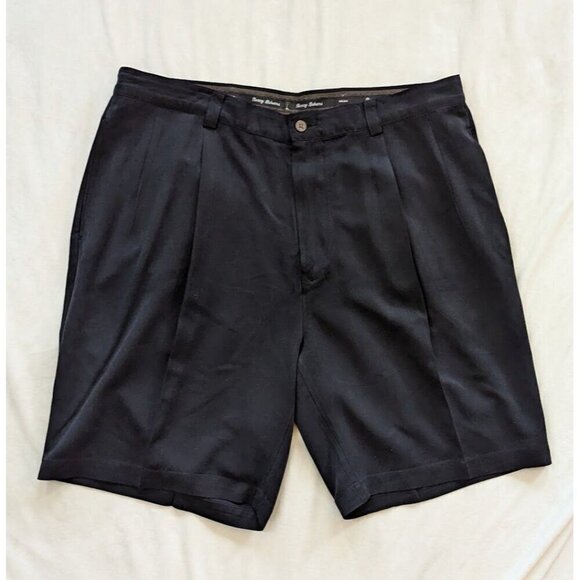 Tommy Bahama Shorts Mens 38 Black 100% Silk Pleated Chinos Lightweight Beach - Picture 1 of 4